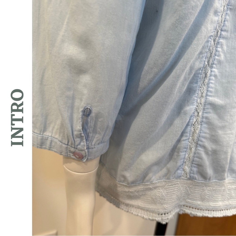 Intro Light Blue Lace Trim Blouse Medium Boho Top - Picture 8 of 9